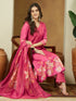 Janasya Women's Pink Cotton Blend Floral Printed Anarkali Kurta Set
